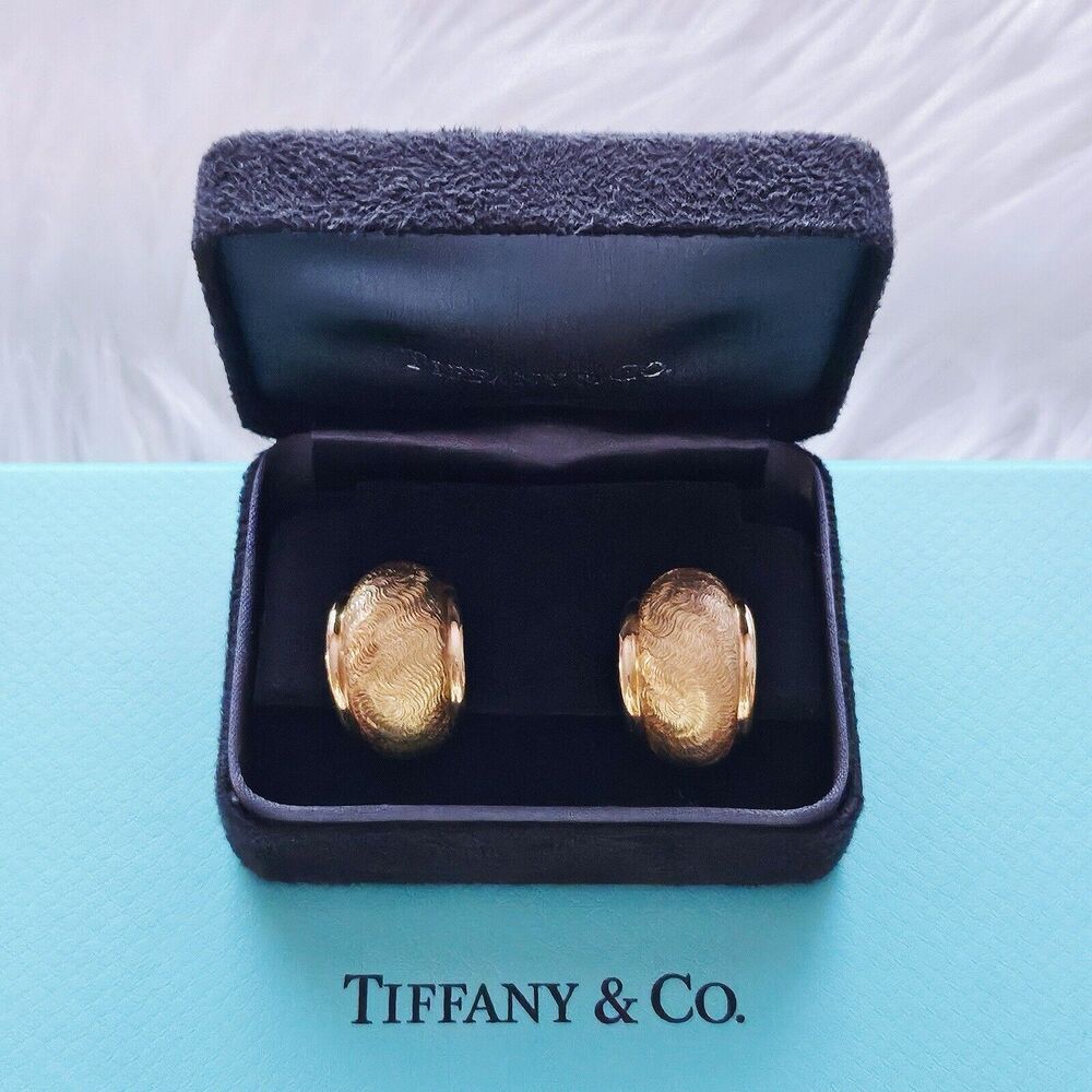 RARE Vintage 1990s Tiffany & Co. 18k Yellow Gold Textured Clip Hoop Earrings